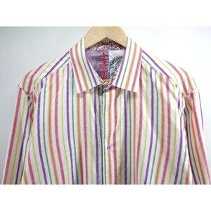 Robert Graham Striped Dress Shirt Size XL Long Sleeve Flip Cuff Horse Embroidery